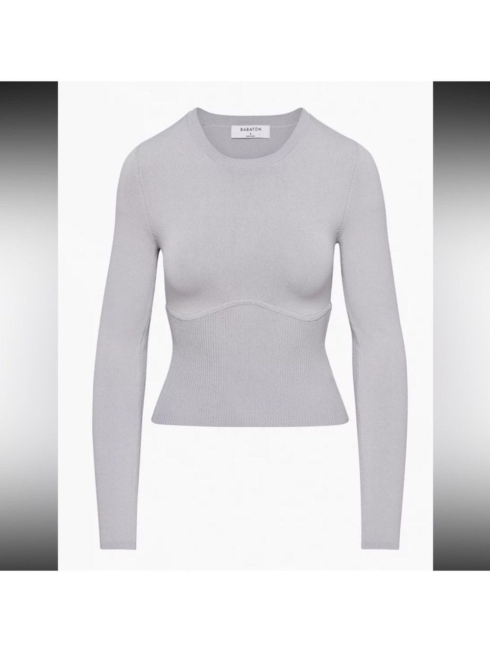 Babaton Aritzia Light Gray Knit Long-Sleeve Top sculpt knit empire long sleeve